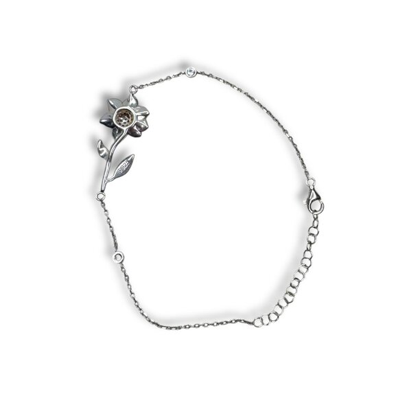 Sterling Silver Gold Vermeil Sunflower Bracelet 6.5"-8" - Picture 3 of 5